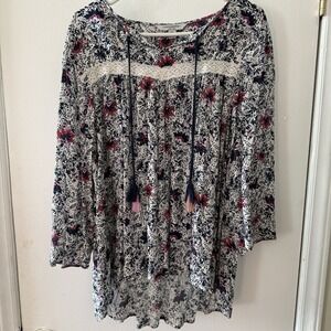 Concepts New York‎ Women's Asymmetrical Floral Paisley Boho Tunic 3/4 Sleeves M